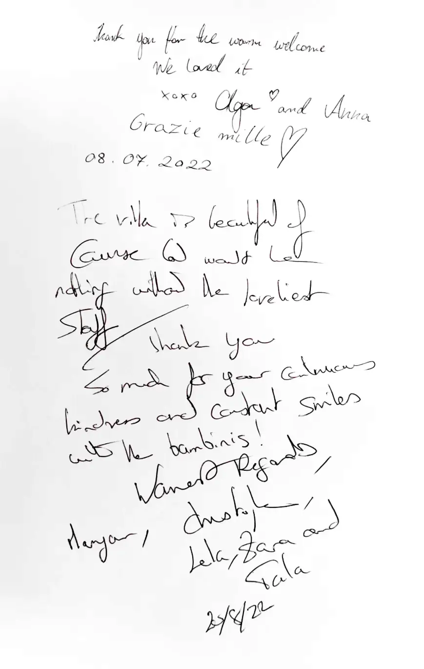 Guestbook - Villa Marzia Reviews