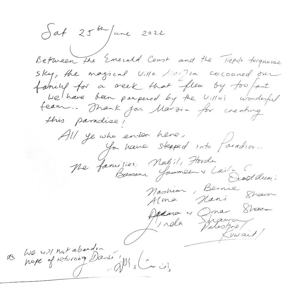 Guestbook - Villa Marzia Reviews